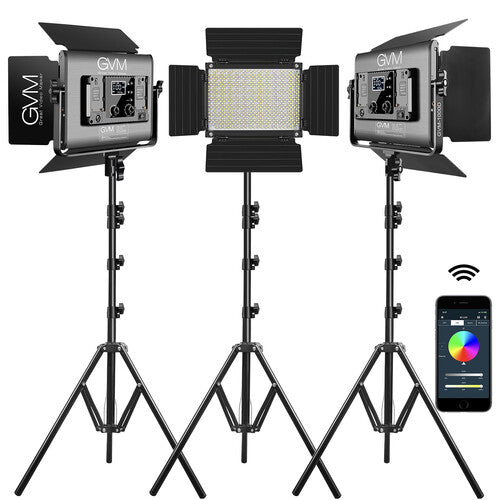 GVM 1000D RGB Panel LED Iluminación Kit 3 Luces 6000 Lux 12.5 Pulgadas