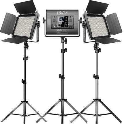 GVM 1000D RGB Panel LED Iluminación Kit 3 Luces 6000 Lux 12.5 Pulgadas
