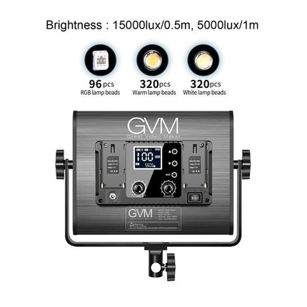 GVM 1000D RGB Panel LED Iluminación Kit 3 Luces 6000 Lux 12.5 Pulgadas
