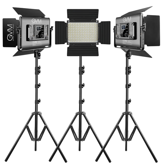 GVM 1000D RGB Panel LED Iluminación Kit 3 Luces 6000 Lux 12.5 Pulgadas