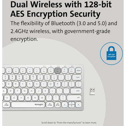 Kensington Multi-Device Dual Wireless Teclado Compacto Plata Bluetooth 2.4 GHz