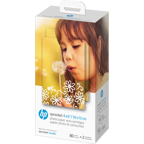 HP Sprocket Studio Kit Papel Fotográfico 4x6 Pulgadas 80 Hojas 2 Cartuchos