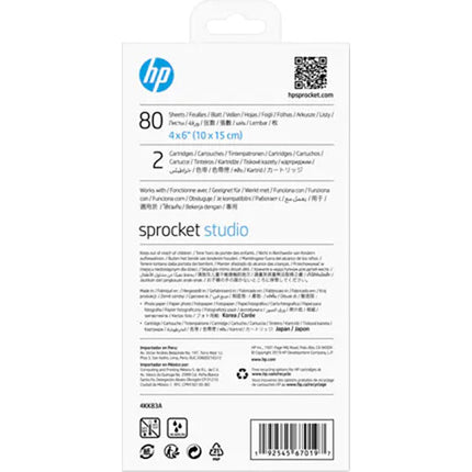 HP Sprocket Studio Kit Papel Fotográfico 4x6 Pulgadas 80 Hojas 2 Cartuchos