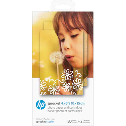 HP Sprocket Studio Kit Papel Fotográfico 4x6 Pulgadas 80 Hojas 2 Cartuchos