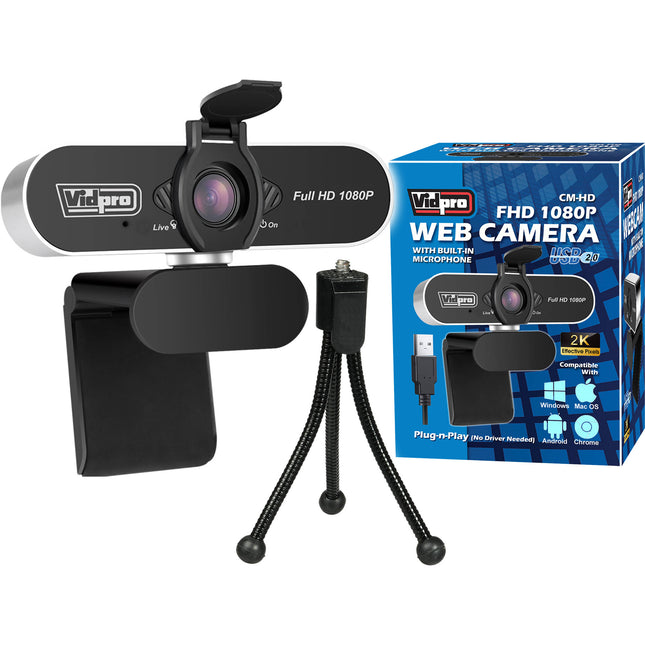 Vidpro Webcam Full HD 1080p 2MP Kit con Micrófono y Mini Trípode