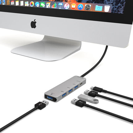 EZQuest 4 Puerto concentrador USB 3.0 con USB Tipo C PD 3.0 100W y cable integrado 9"