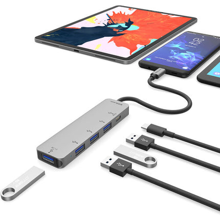 EZQuest 4 Puerto concentrador USB 3.0 con USB Tipo C PD 3.0 100W y cable integrado 9"