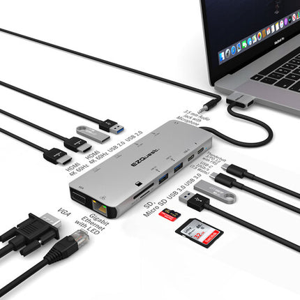 EZQuest Adaptador USB-C Multimedia 13 Puertos 100W PD 4K 60Hz HDMI