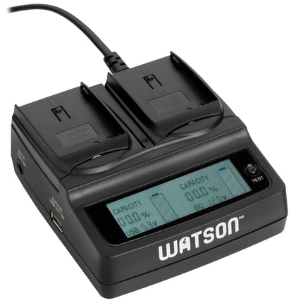Watson Duo Cargador LCD para Baterías EN-EL15 con Pantalla Digital y Cargador de Auto 12 VDC
