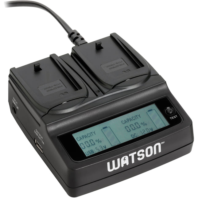 Watson Duo Cargador de Batería LCD para Sony NP-FW50 con Pantalla y Adaptador para Auto 12 VDC