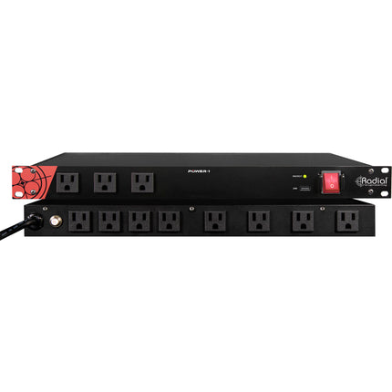 Radial Engineering Power-1 Supresor de Sobretensiones y Acondicionador de Energía 8 Salidas Traseras 3 Frontales USB