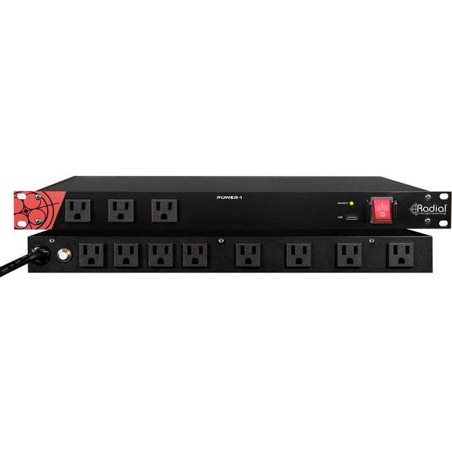 Radial Engineering Power-1 Supresor de Sobretensiones y Acondicionador de Energía 8 Salidas Traseras 3 Frontales USB