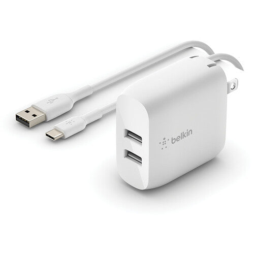 Cargador de Pared Belkin Boost Charge 24W Dual USB Tipo A con Cable USB Tipo C 3.3'