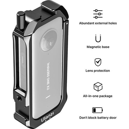 Ulanzi Metal Camera Cage para Insta360 ONE X2 con Monturas 1/4"-20 y Cubierta de Lente de Goma
