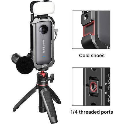 Ulanzi Metal Camera Cage para Insta360 ONE X2 con Monturas 1/4"-20 y Cubierta de Lente de Goma