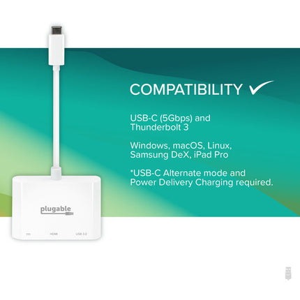 Plugable 3-en-1 USB Type-C Mini Dock HDMI 4K 30 Hz y carga 60W