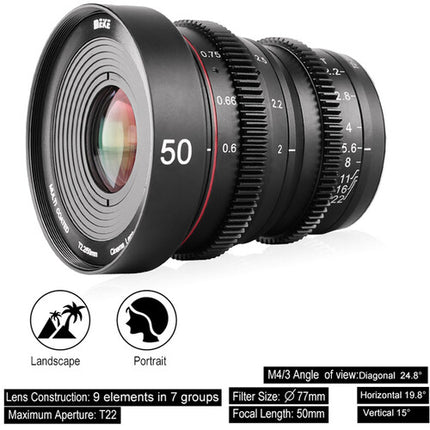 Meike 50mm T2.2 Objetivo Manual de Cine para Sony E-Mount 77mm