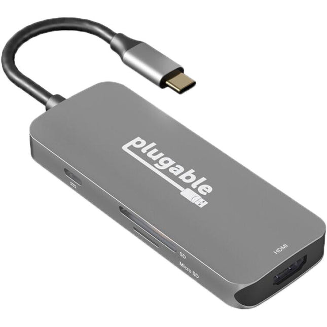 Plugable 7-en-1 USB-C Hub con HDMI 4K 3 Puertos USB-A y Lector SD