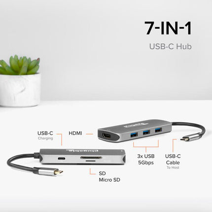 Plugable 7-en-1 USB-C Hub con HDMI 4K 3 Puertos USB-A y Lector SD
