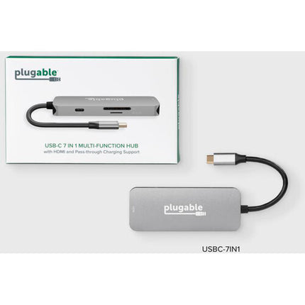 Plugable 7-en-1 USB-C Hub con HDMI 4K 3 Puertos USB-A y Lector SD