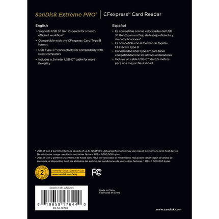 SanDisk Extreme PRO Lector de Tarjetas CFexpress Tipo B USB 3.1 Gen 2 con Cable USB C 0.5m