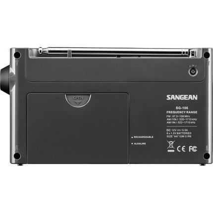 Sangean SG-106 Radio Digital Compacta AM FM con Display LCD y Alarma