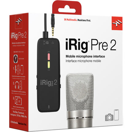 IK Multimedia iRig Pre 2 Interfaz Microfono XLR +48V Phantom 20h bateria