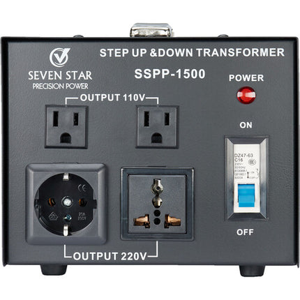 Sevenstar Precision Power Transformador de Voltaje 1500W con Dos Salidas 110-240V y Adaptador Europeo