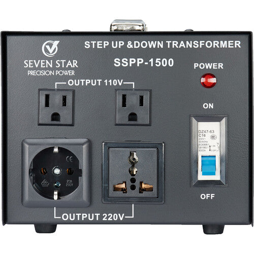 Sevenstar Precision Power Transformador de Voltaje 1500W con Dos Salidas 110-240V y Adaptador Europeo