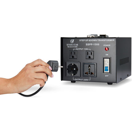 Sevenstar Precision Power Transformador de Voltaje 1500W con Dos Salidas 110-240V y Adaptador Europeo