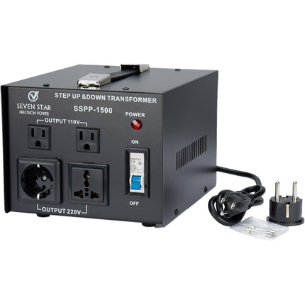 Sevenstar Precision Power Transformador de Voltaje 1500W con Dos Salidas 110-240V y Adaptador Europeo