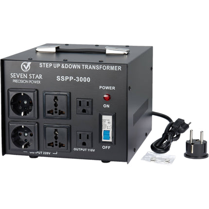 Sevenstar Precision Power 3000W Transformador de Voltaje con 5 Enchufes y Asa Integrada
