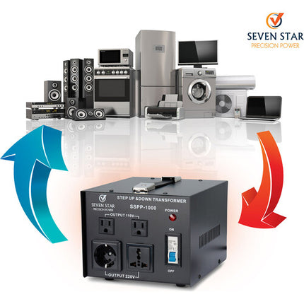 Sevenstar Precision Power 3000W Transformador de Voltaje con 5 Enchufes y Asa Integrada