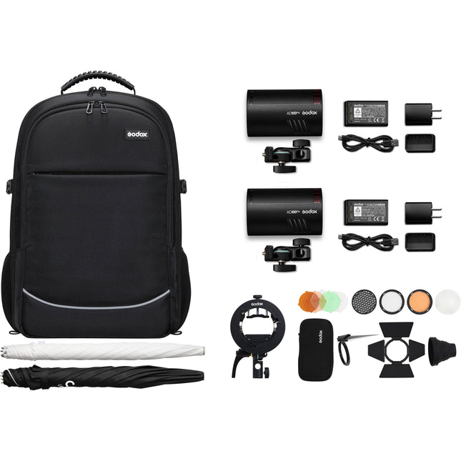 Godox AD100pro Kit de 2 Flashes Pocket con Accesorios y Paraguas 34"