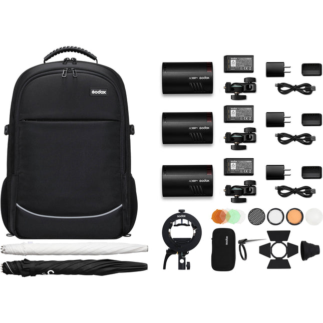 Godox AD100pro Kit Iluminación Portátil 3 Luces 34 y 33.5 Pulgadas