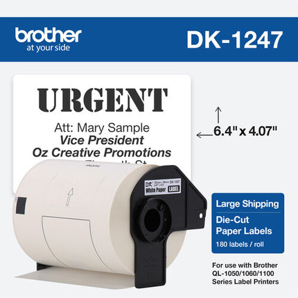 Brother DK1247 Etiquetas de Papel Blanco Grandes 180 Unidades 4.07 x 6.4 Pulgadas para QL-1050 QL-1100