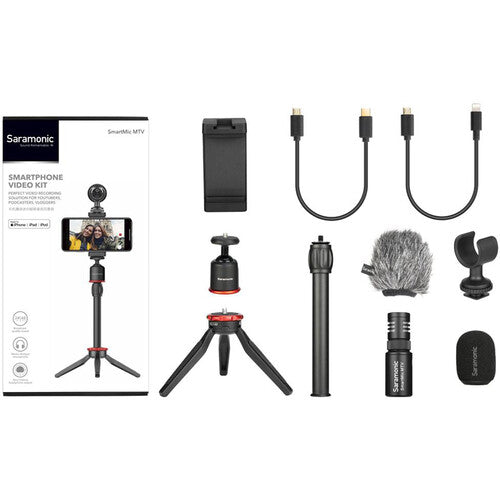 Saramonic SmartMic MTV Micrófono Estéreo para Smartphone con Trípode Ajustable y Cables Lightning USB-C