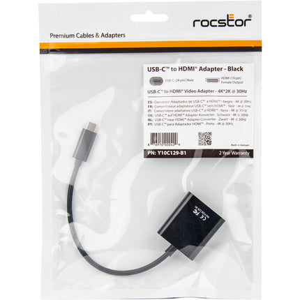 Rocstor Adaptador USB Type-C Macho a HDMI Hembra 6" Negro 4K 60Hz