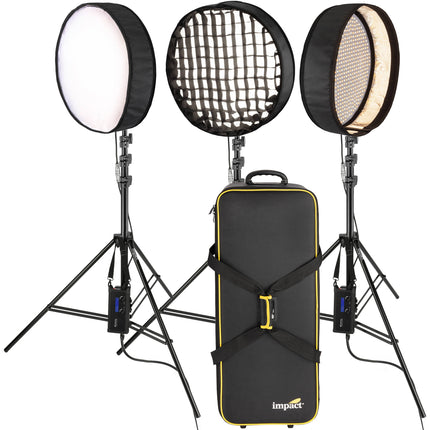 Genaray PortaSun Kit de luces LED redondas flexibles bicolor 20 pulgadas 3 unidades con trípodes y bolsa de transporte