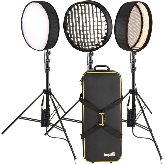 Genaray PortaSun Kit de luces LED redondas flexibles bicolor 20 pulgadas 3 unidades con trípodes y bolsa de transporte