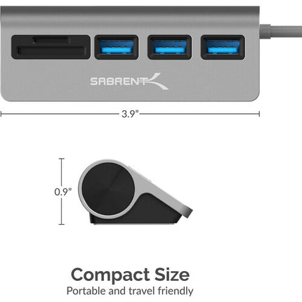 Sabrent Hub USB 3.0 3 Puertos con Lector SD y Micro SD USB-C