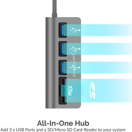 Sabrent Hub USB 3.0 3 Puertos con Lector SD y Micro SD USB-C