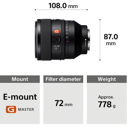Sony FE 50mm f/1.2 GM Lente Full Frame con Filtro de Diafragma 11 Hoja y Funda