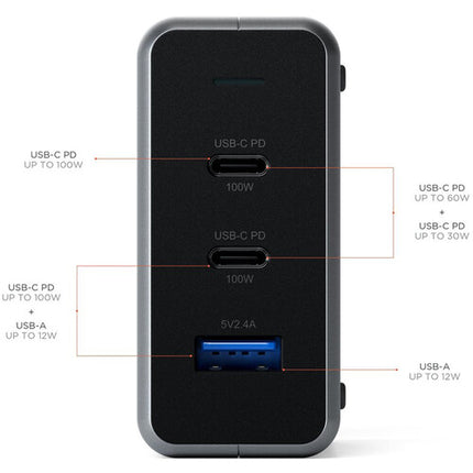 Satechi Cargador de Viaje USB Tipo C y A 3 Puertos 100W GaN