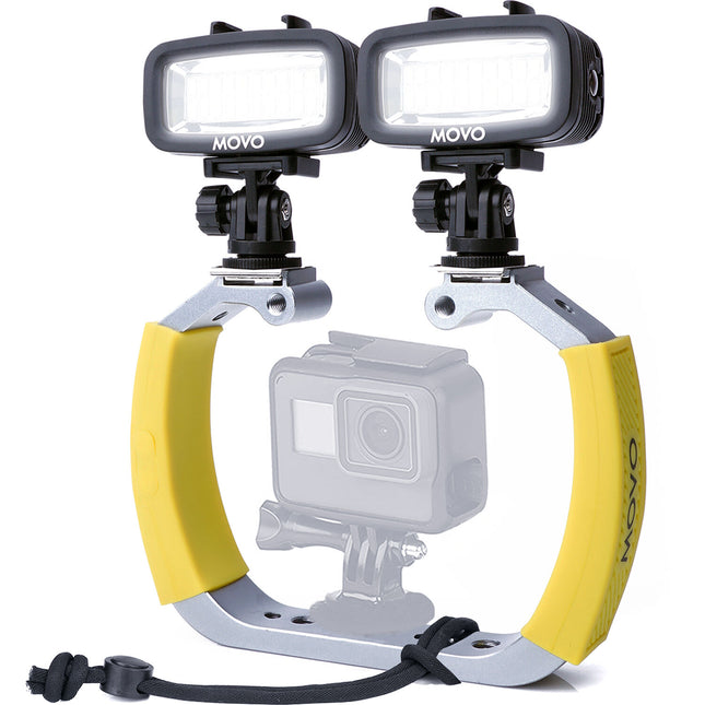 Movo Photo Rig de Buceo Submarino con 2 Luces LED Recargables 700 Lúmenes y Batería 1900mAh