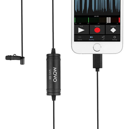 Movo Photo LV1-DI Micrófono Lavalier Digital Omnidireccional 20 Pies con Lightning para iPhone