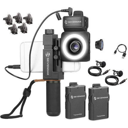 Movo Photo Sevenoak SmartCine Kit Video para Smartphone con 2 Micrófonos inalámbricos Lavalier y Luz Led 36 LEDs