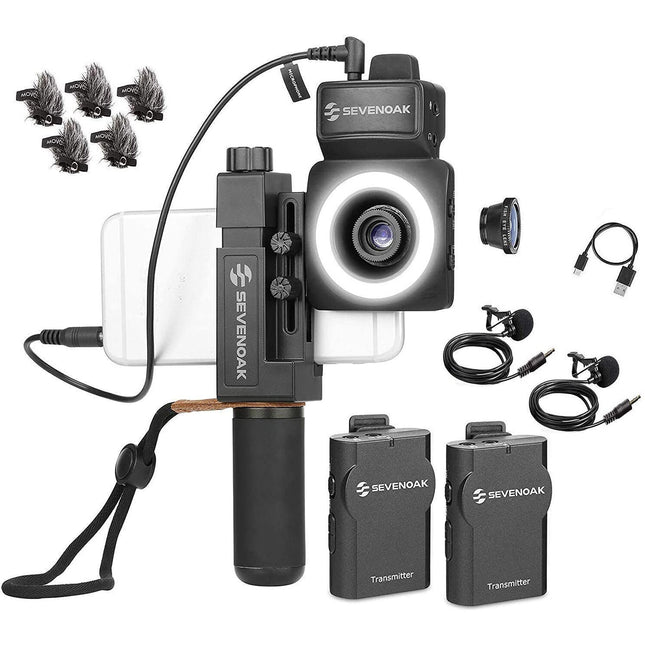 Movo Photo Sevenoak SmartCine Kit Video para Smartphone con 2 Micrófonos inalámbricos Lavalier y Luz Led 36 LEDs