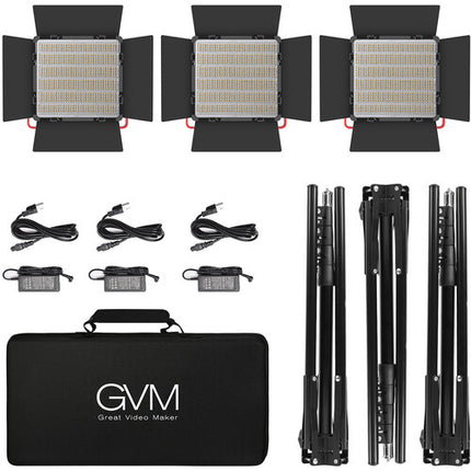 GVM 1200D Panel LED RGB Kit de 3 luces 3400 Lux 5600K con Tripiés