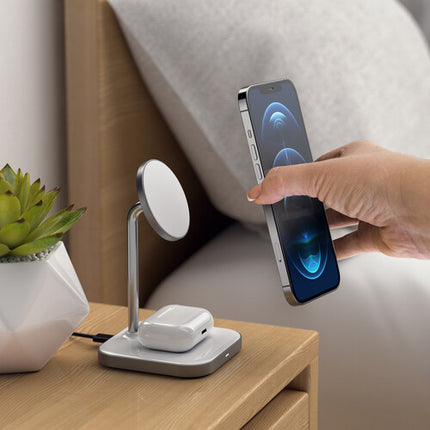 Satechi Soporte de Carga Magnético Inalámbrico 2 en 1 para iPhone 12 y AirPods Pro 7.5W 5W